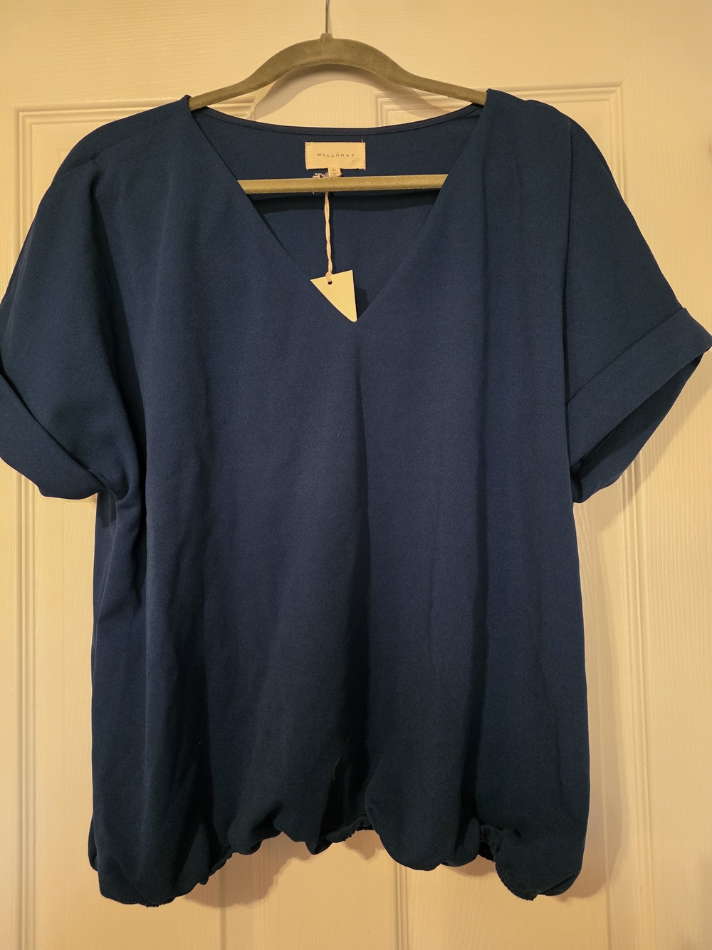 MELLODAY Deep Blue V-Neck Short Sleeve Blouse
